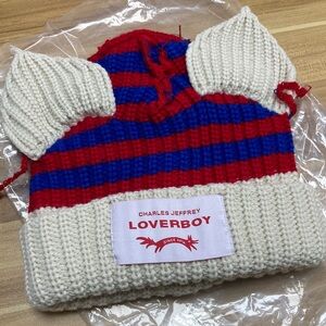 Kids Striped Knit Beanie Hat in Red, Blue & Cream